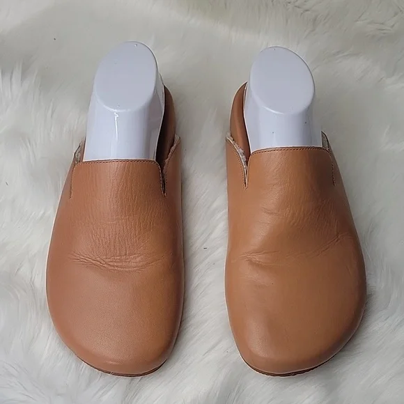 J.CREW Pacific Tan Sherpa Lined Cushioned Comfort Preppy Boho Leather Clogs 9‎ - Picture 2 of 11